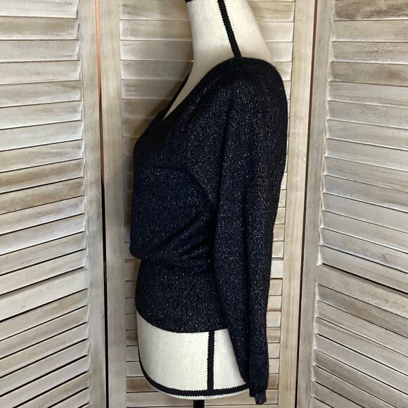 Jumper 1234 Black Multi Color Metallic Shimmer Double V Neck Cashmere Sweater S - Picture 3 of 8